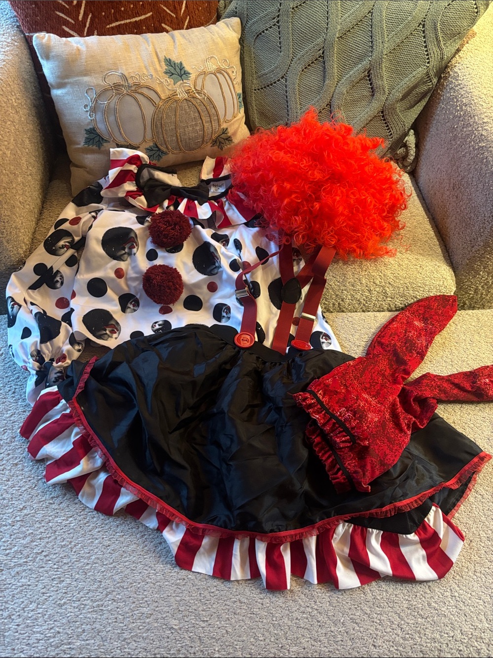 Kids Red & Black Clown Costume with Pom Details